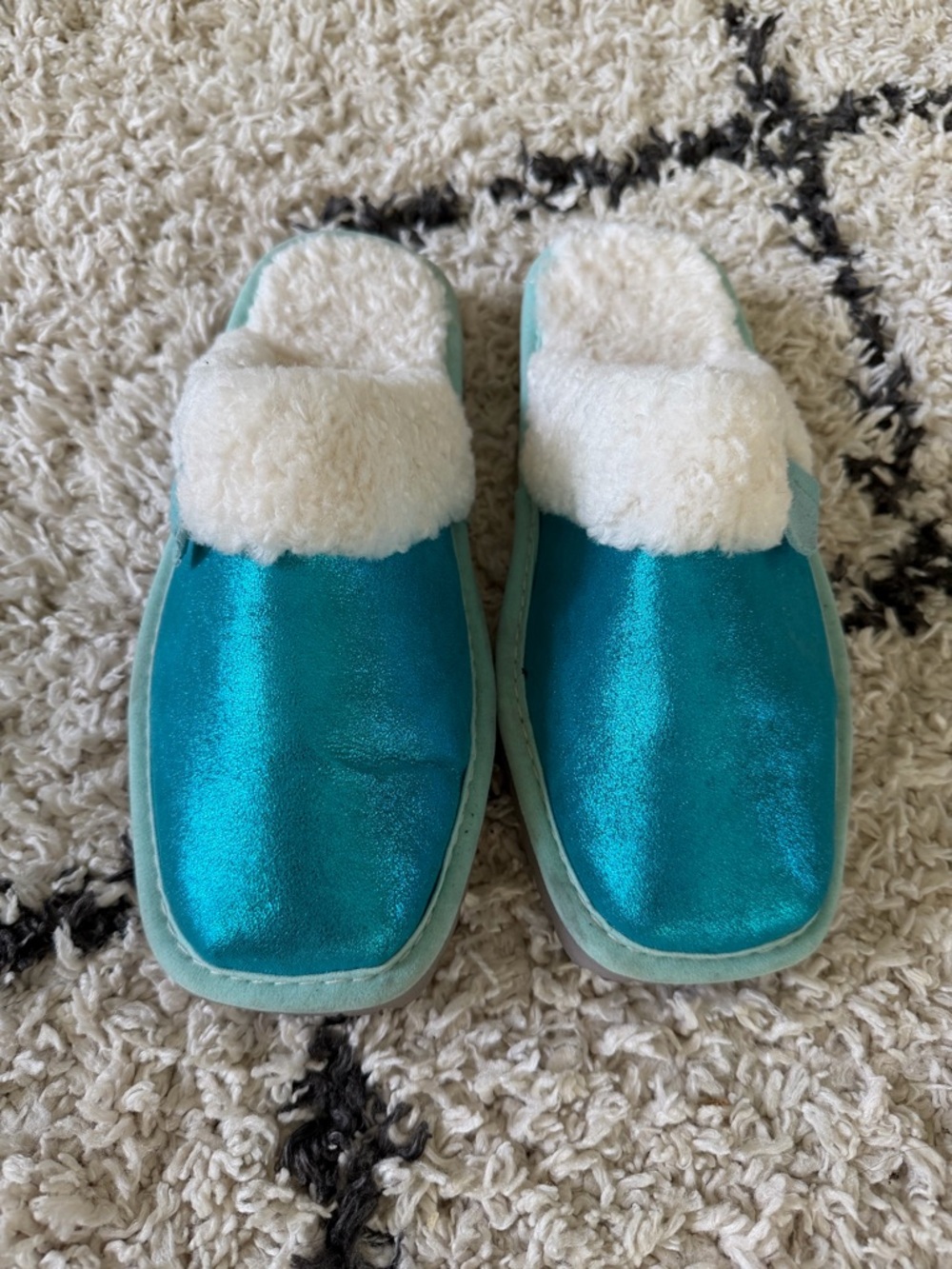 Ariat Teal Metallic and Ivory Sherpa-Lined Slippers